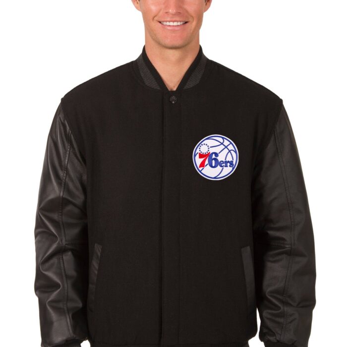 Philadelphia 76ers Reversible Wool and Leather Jacket