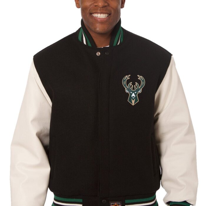 Milkwaukee Bucks Embroidered Wool and Leather Jacket