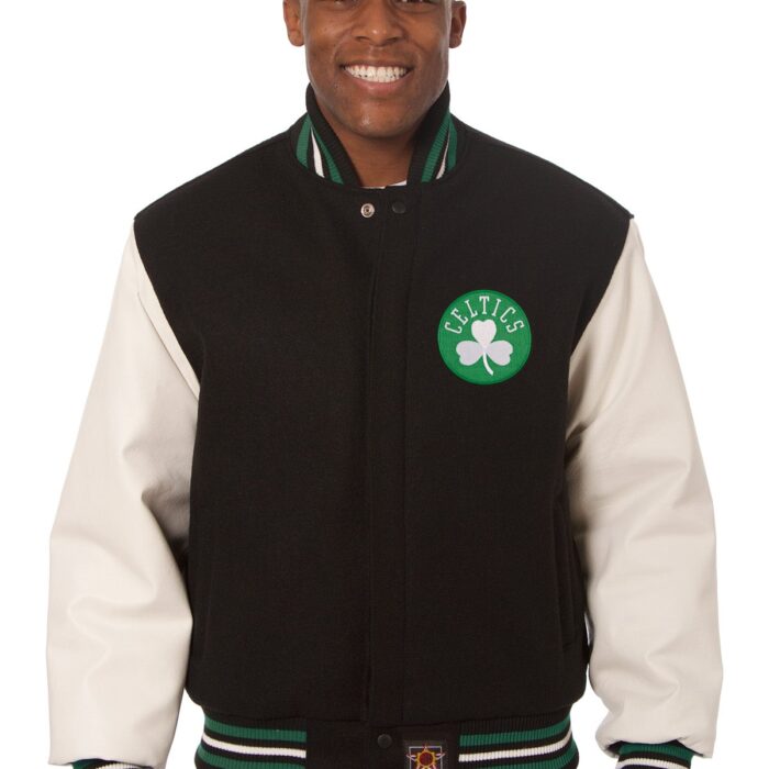 Boston Celtics Embroidered Wool and Leather Jacket