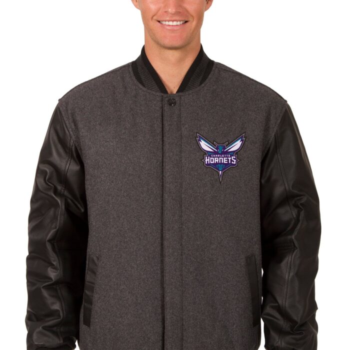 Charlotte Hornets Reversible Wool and Leather Jacket