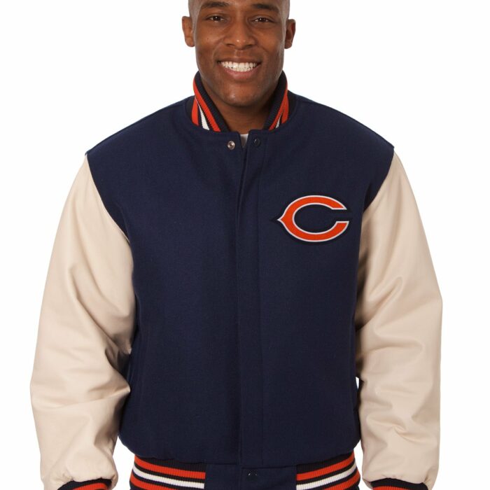 Chicago Bears Embroidered Wool and Leather Jacket