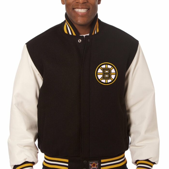 Boston Bruins Embroidered Wool and Leather Jacket