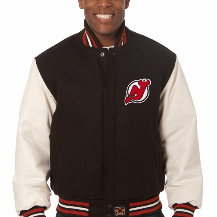 New Jersey Devils Embroidered Wool and Leather Jacket