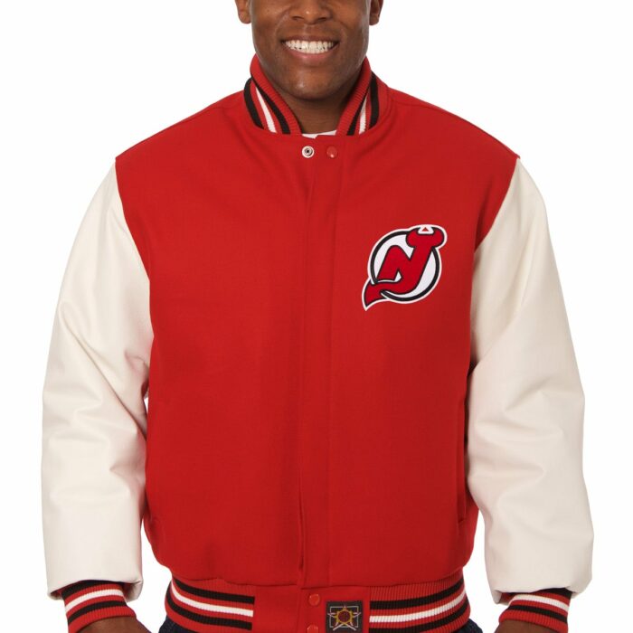 New Jersey Devils Embroidered Wool and Leather Jacket