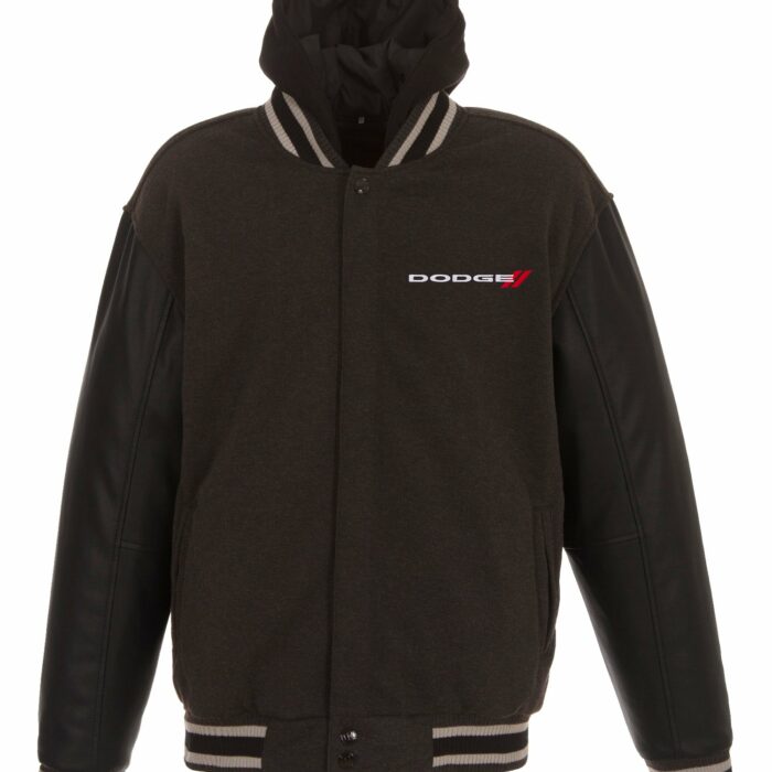 Dodge Hooded Reversible Fleece Jacket with Faux Leather Sleeves