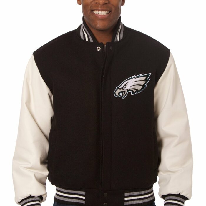 Philadelphia Eagles Embroidered Wool and Leather Jacket