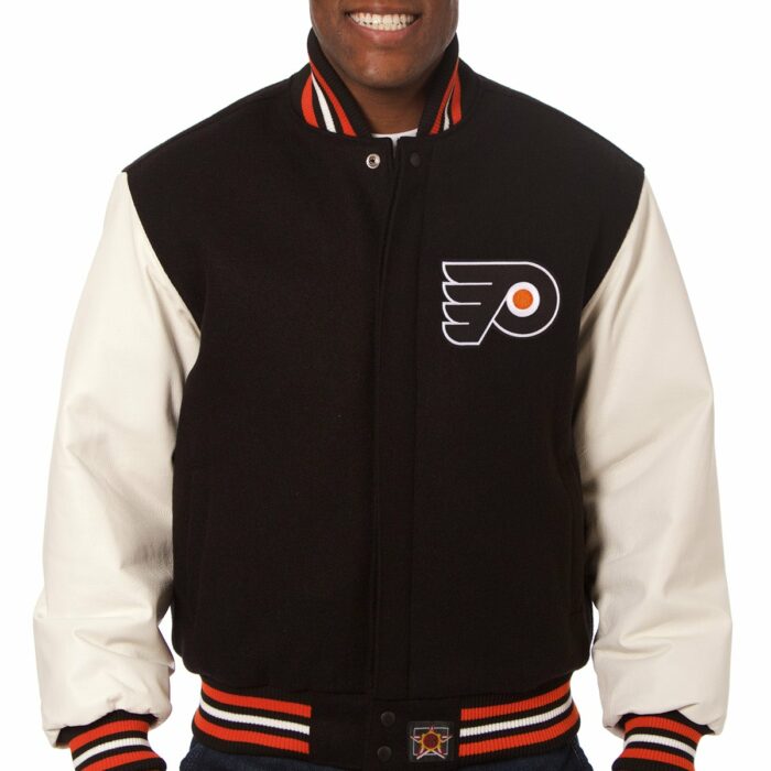 Philadelphia Flyers Embroidered Wool and Leather Jacket