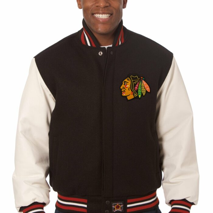 Chicago Blackhawks Embroidered Wool and Leather Jacket