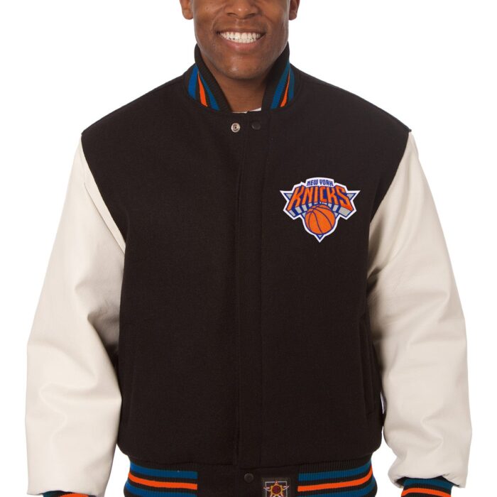 New York Knicks Embroidered Wool and Leather Jacket