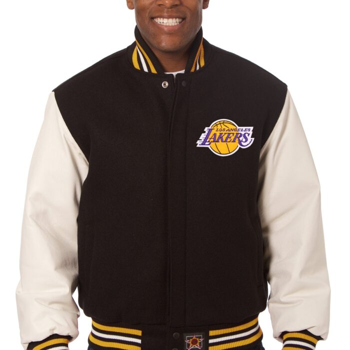 Los Angeles Lakers Embroidered Wool and Leather Jacket