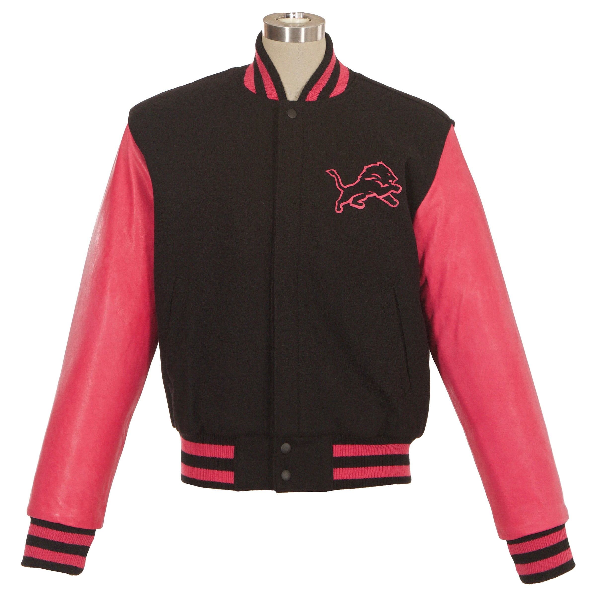 Detroit Lions Women's Wool and Leather Jacket with Leather Logos