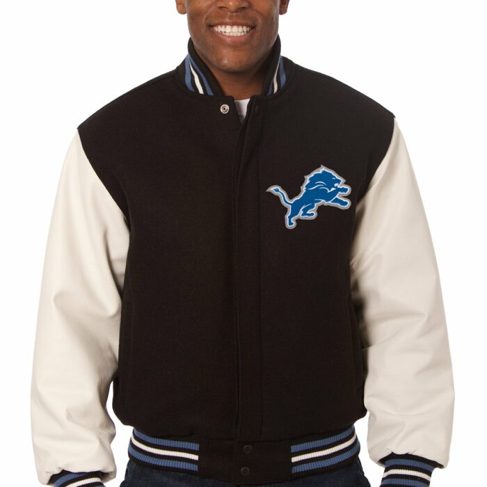 Detroit Lions Embroidered Wool and Leather Jacket