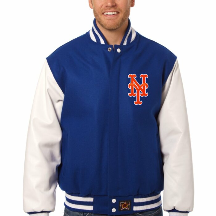 New York Mets Embroidered Wool and Leather Jacket