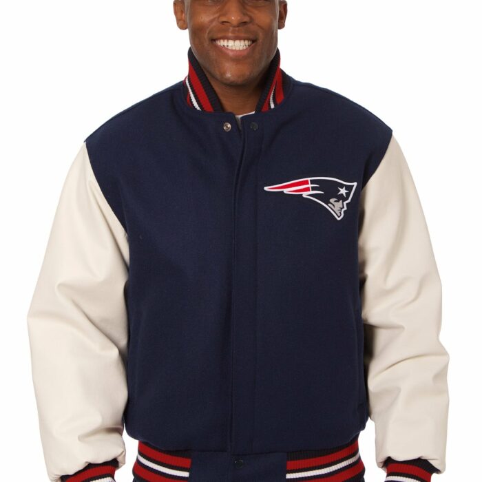 New England Patriots Embroidered Wool and Leather Jacket