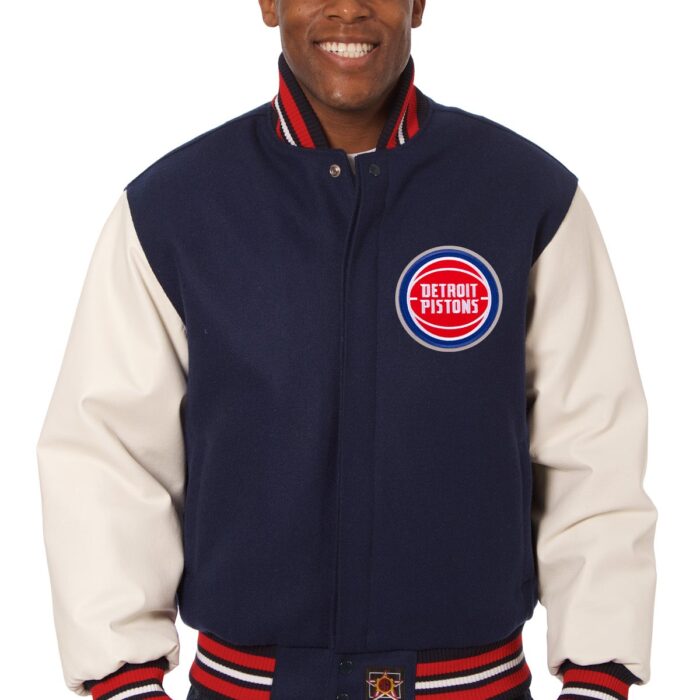 Detroit Pistons Embroidered Wool and Leather Jacket