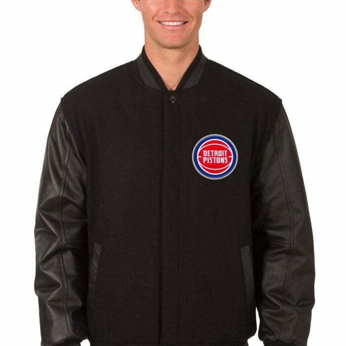 Detroit Pistons Reversible Wool and Leather Jacket