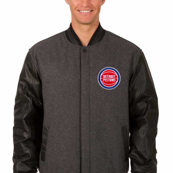 Detroit Pistons Reversible Wool and Leather Jacket