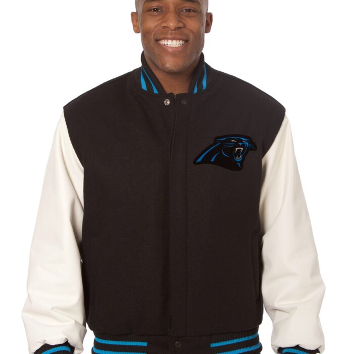 Carolina Panthers Embroidered Wool and Leather Jacket
