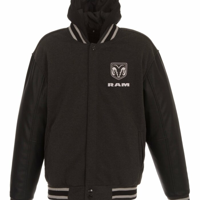 Ram Hooded Reversible Fleece Jacket with Faux Leather Sleeves
