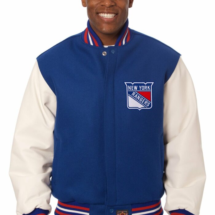 New York Rangers Embroidered Wool and Leather Jacket