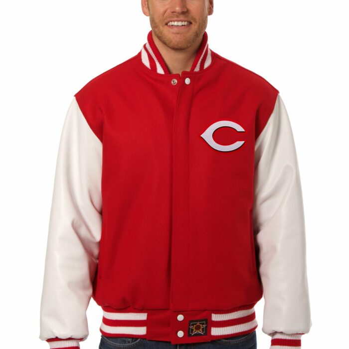 Cincinnati Reds Embroidered Wool and Leather Jacket