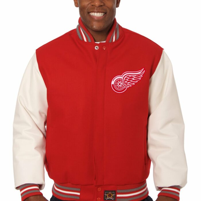 Detroit Red Wings Embroidered Wool and Leather Jacket