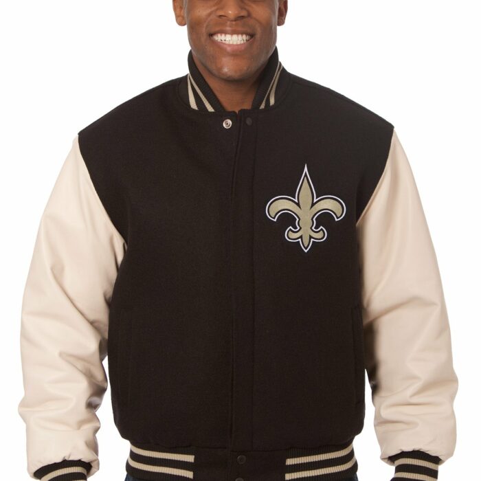 New Orleans Saints Embroidered Wool and Leather Jacket