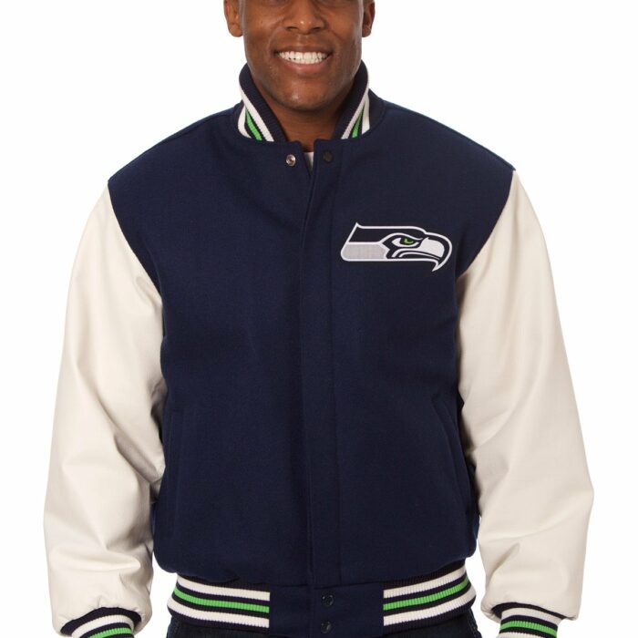 Seattle Seahawks Embroidered Wool and Leather Jacket