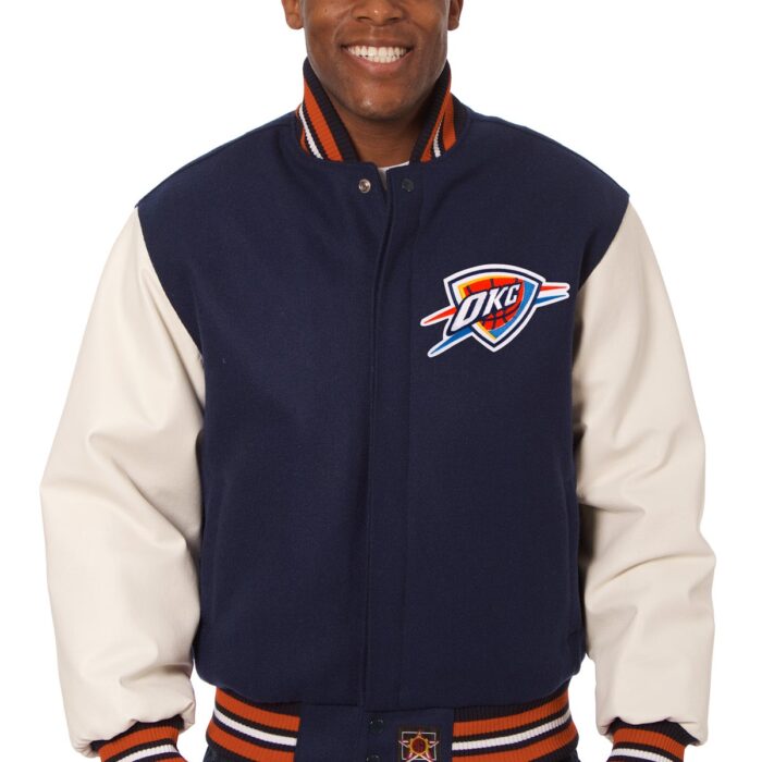 Oklahoma City Thunder Embroidered Wool and Leather Jacket