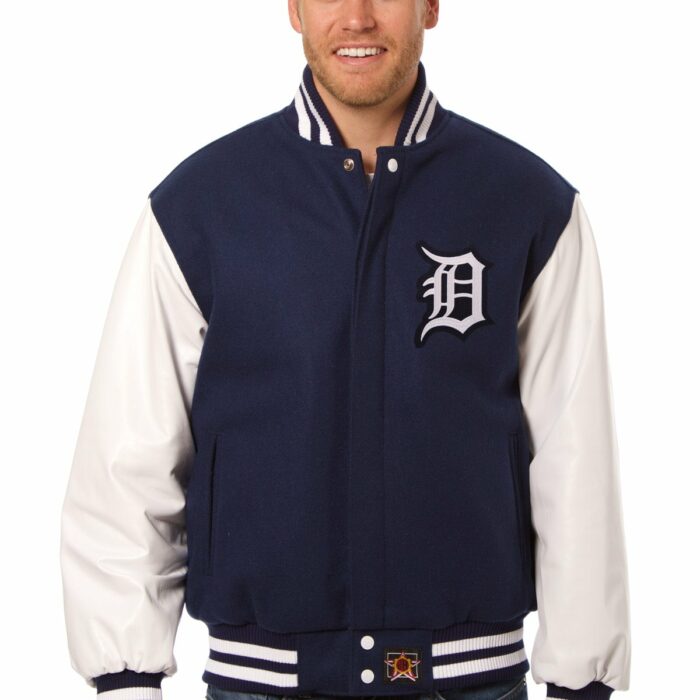 Detroit Tigers Embroidered Wool and Leather Jacket
