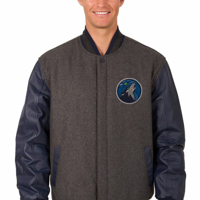 Minnesota Timberwolves Reversible Wool and Leather Jacket