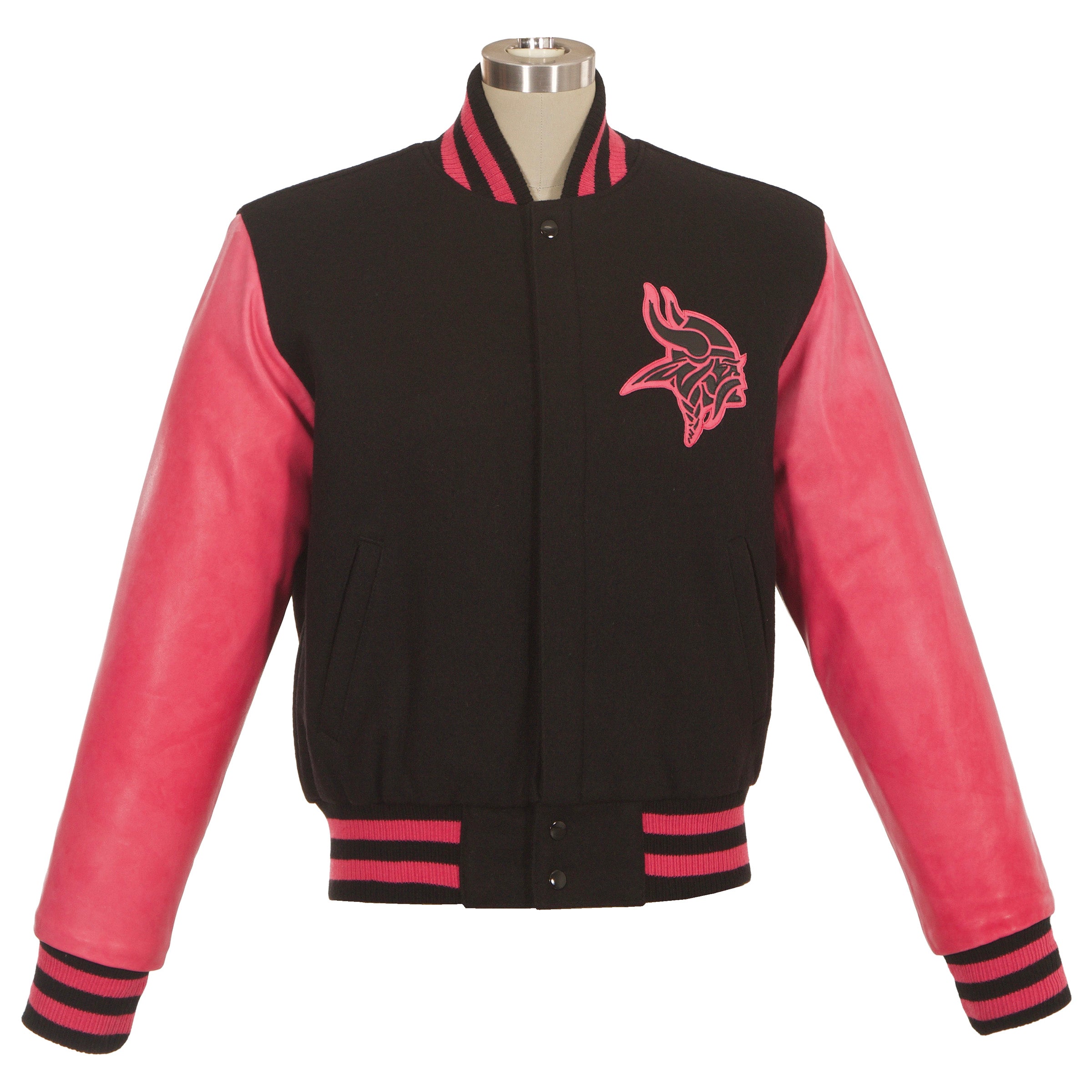 Minnesota Vikings Women's Wool and Leather Jacket with Leather Logos