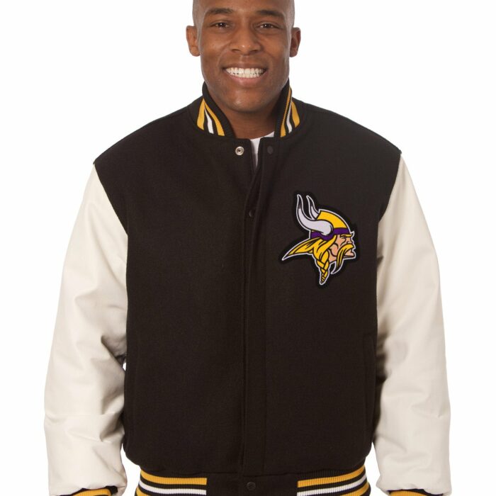 Minnesota Vikings Embroidered Wool and Leather Jacket
