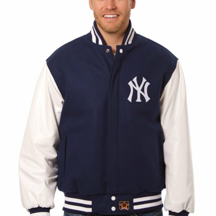 New York Yankees Embroidered Wool and Leather Jacket